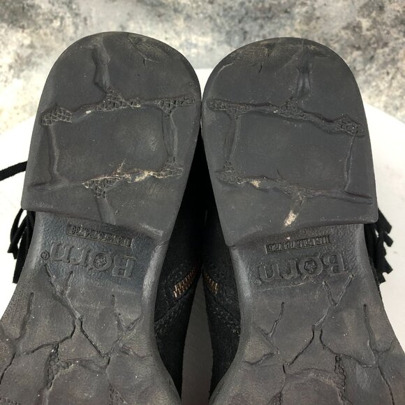 Born Women's Size 6.5M Cross Black Leather Fringe Side Zip Ankle Boots D70303 - Picture 11 of 14